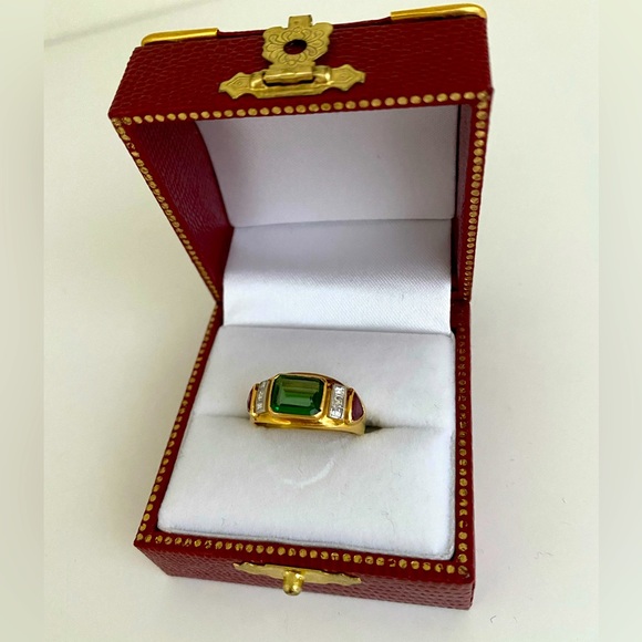 Jewelry - 18K Yellow Gold Emerald cut Tourmaline , Ruby and Diamond Ring